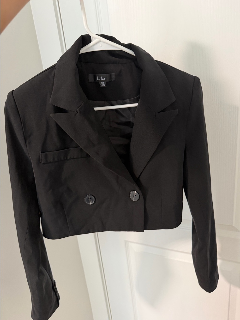 Lulu's Black Cropped Double-Button Blazer